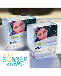 Charity Aktion Colop Printer 40 Textstempel 58 x 22 mm WEIß BLAU