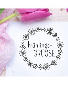 Runder Osterstempel 25 Holz Frühlingsgrüße   