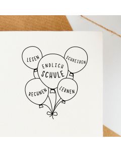 Holz Motivstempel mit Ballon Endlich SCHULE  