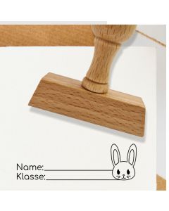 Holz Schulstempel Text Name, Klasse, Motiv Hase  