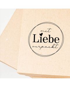 Runder Holz-Motivstempel mit Liebe verpackt  
