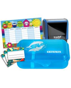 Schulbox Delfin mit Trodat Printy 46 x 17 mm  BLAU