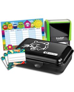 Schulbox Katze mit Trodat Printy 46 x 17 mm  BLAU