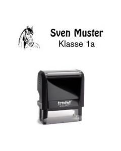 Trodat Printy individueller Schulstempel Nr. 16 Pferd SCHWARZ BLAU