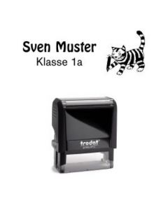 Trodat Printy individueller Schulstempel Nr. 29 getigerte Katze SCHWARZ BLAU
