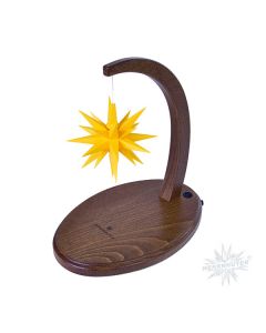 Sternenbogen aus Holz nussbaum mit einem Herrnhuter Stern 13 cm gelb  