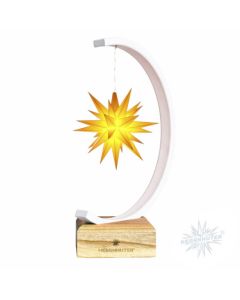 Sternenbogen aus Metall weiß-glitter mit einem Herrnhuter Stern 13 cm gelb  