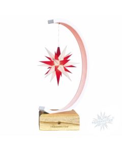Sternenbogen aus Metall weiß-glitter mit einem Herrnhuter Stern 13 cm weiß-rot  