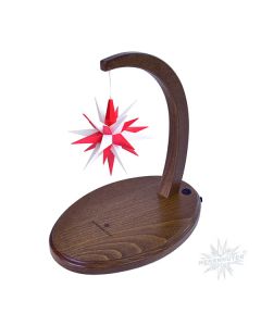Sternenbogen aus Holz nussbaum mit einem Herrnhuter Stern 13 cm weiß-rot