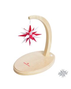 Sternenbogen aus Holz Buche natur mit einem Herrnhuter Stern 13 cm weiß-rot  