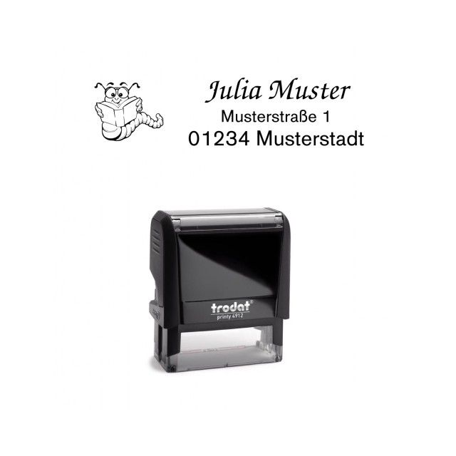 Trodat Printy individueller Schulstempel Nr. 5 Lesewurm SCHWARZ BLAU