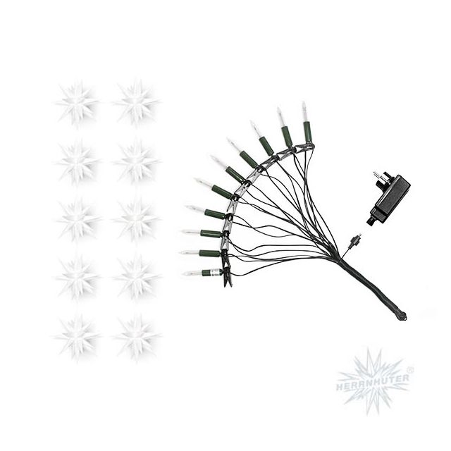 Sternenkette weiss mit 10 Herrnhuter Sternen a 13 cm LED  