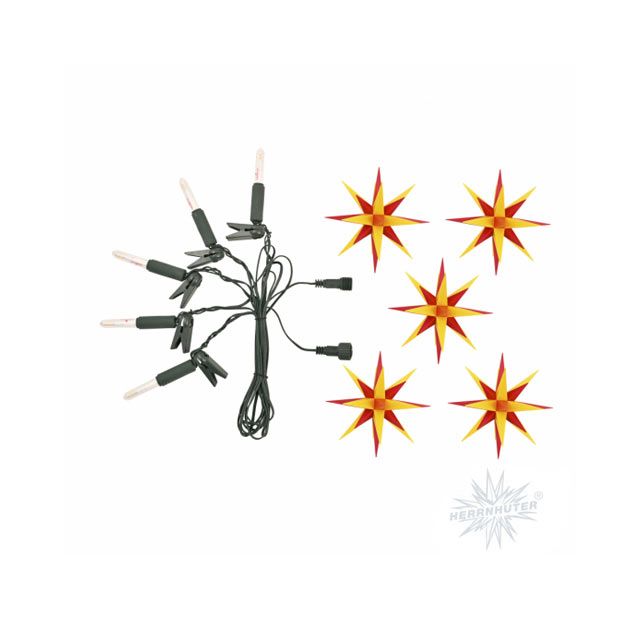 Kurzkette/ Erweiterung für Sternenkette gelb-rot mit 5 Herrnhuter Sternen a 13 cm