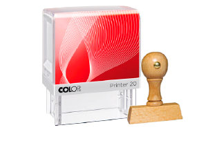 Bild eines Colop Printer 20 mit einem Holzstempel.