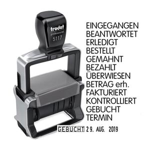 Stempel mit Eingegangen, Bezahlt, usw.