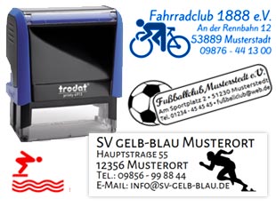 Vereins Stempel selbst gestalten als Trodat Printy 4912 oder Printy 4913 oder Printy4911 für Sportvereine, Fussball Klubs und andere.
