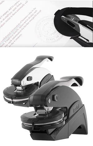 Prägezange Trodat Ideal 51 mm rund Chrome Schwarz mit Anwendungsbeispiel